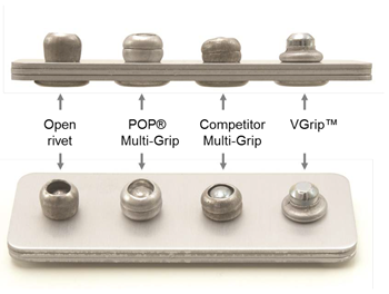 POP® VGrip™ Closing head design in comparison to conventional multi-range blind rivets